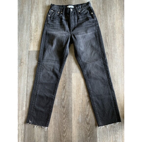 Madewell The Perfect Summer Black Denim Cotton Whisker Raw Hem Jean 26 X 27 - Picture 2 of 9